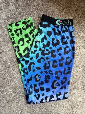 ethika Blue & Neon Green Leopard Print Athletic Leggings